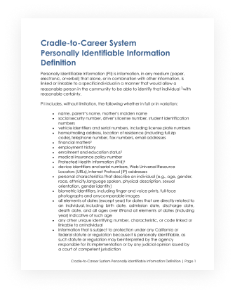 Cradle-to-Career System Personally Identifiable Inforamtion Defintion