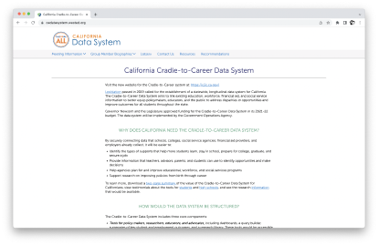 California Data System website